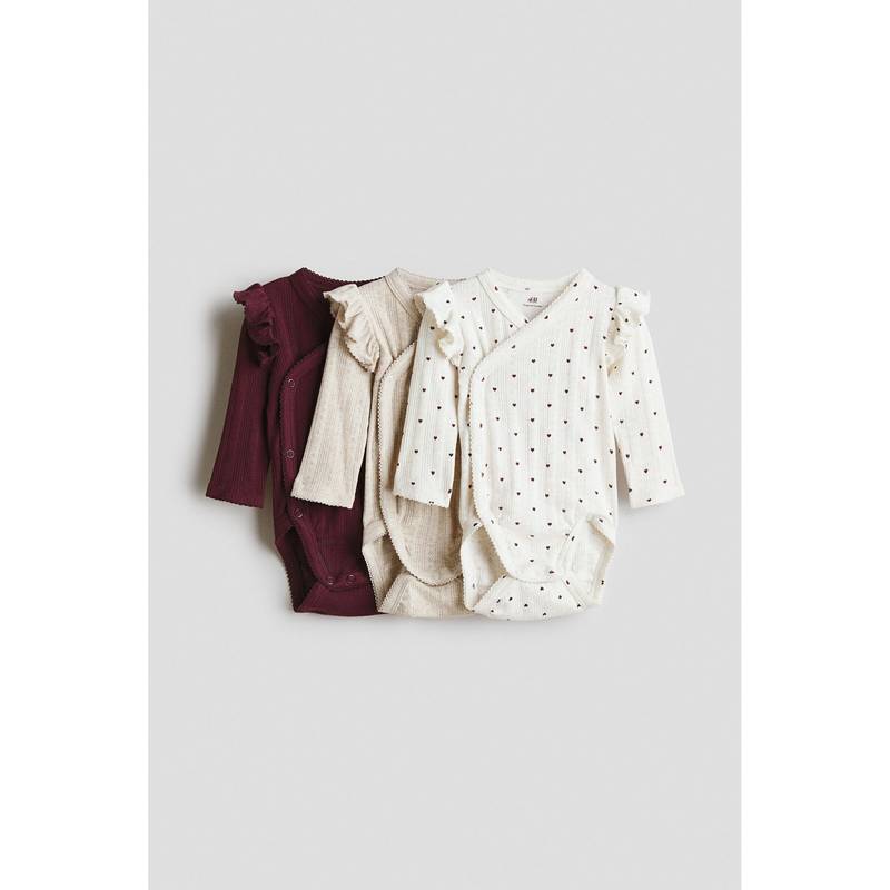 H&M Girls Multi-Color 3-Pack Pointelle Wrap Over Bodysuits (Newborn)