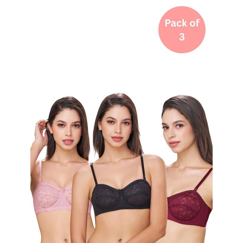bodyline Multi Color Lace Non Padded Bra (Pack of 3) (32C)