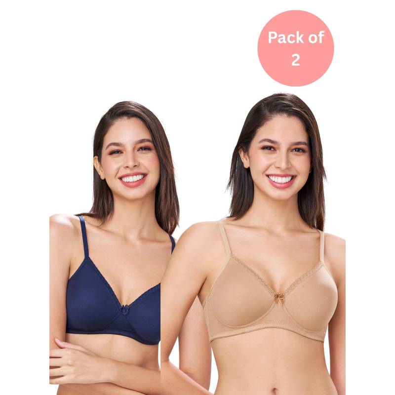 bodyline Multi Color Cotton Tencel Spandex Padded Bra (Pack of 2) (32B)