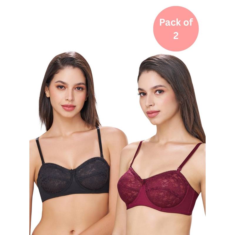 bodyline Multi Color Lace Non Padded Bra (Pack of 2) (32C)