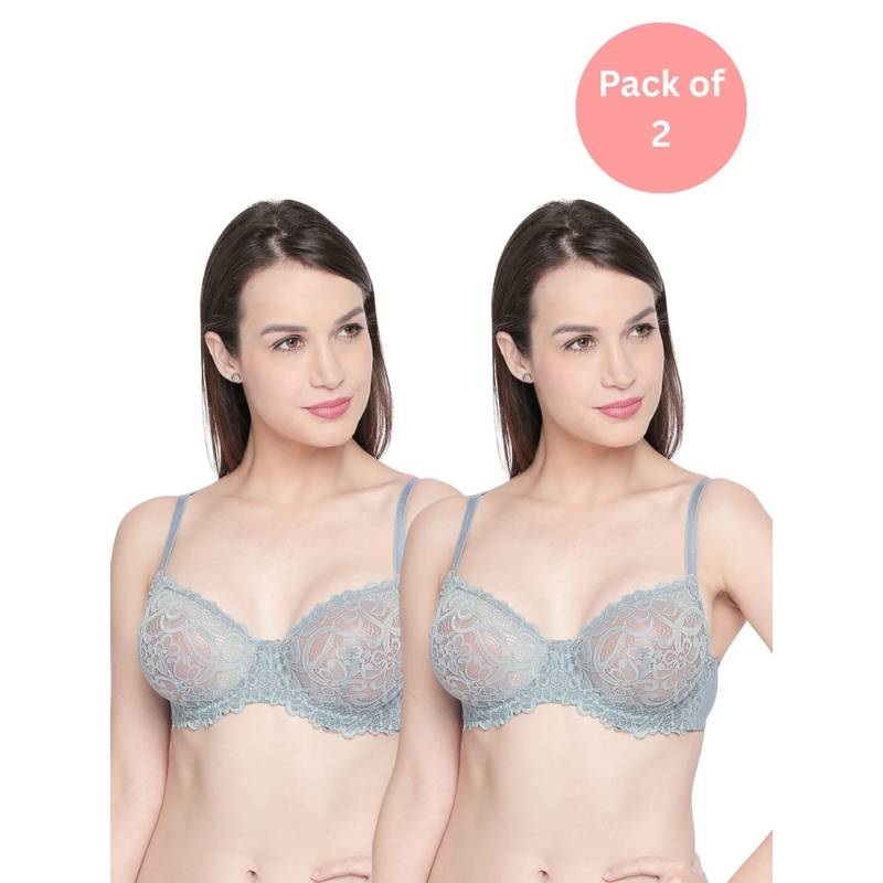 bodyline Grey Lace Non Padded Bra (Pack of 2) (32B)