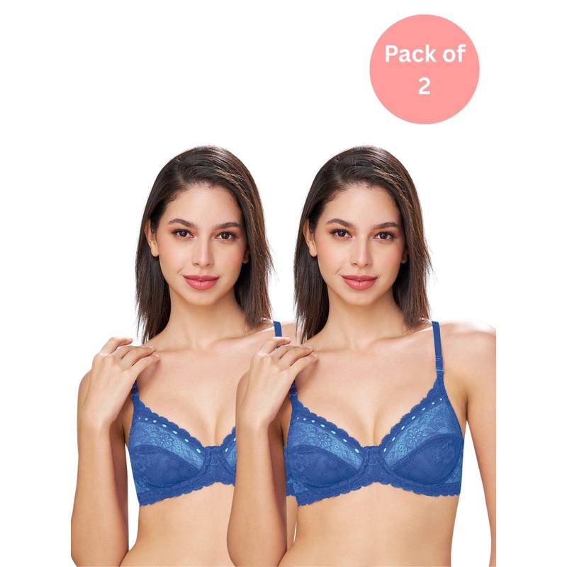 bodyline Blue Lace Non Padded Bra (Pack of 2) (32C)