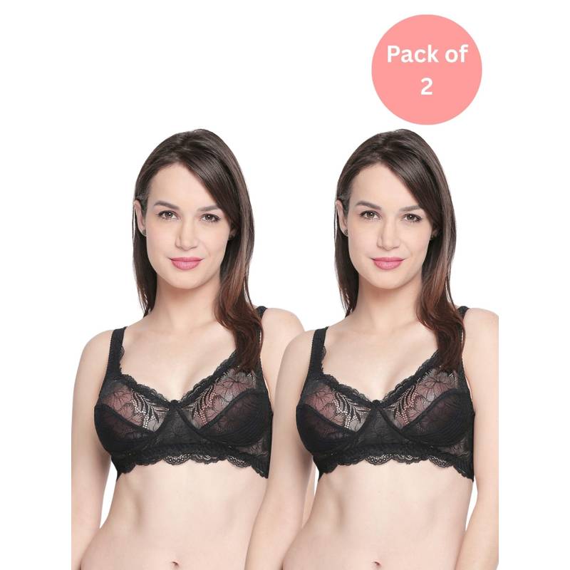 bodyline Black Lace Non Padded Bra (Pack of 2) (32C)