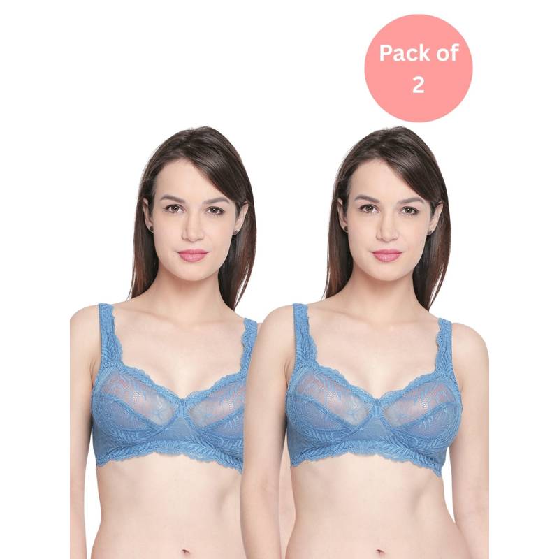 bodyline Blue Lace Non Padded Bra (Pack of 2) (32C)