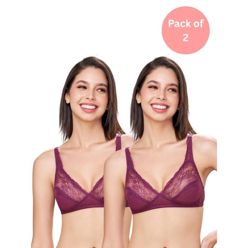 bodyline Purple Lace Non Padded Bra (Pack of 2) (30B)