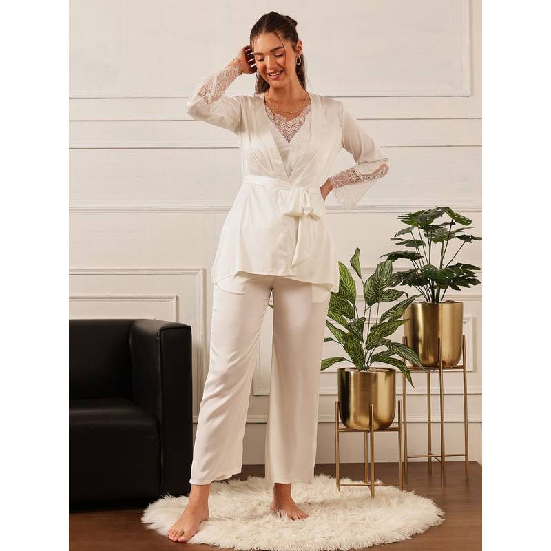 Chelvet White Satin Night Suit (XL)