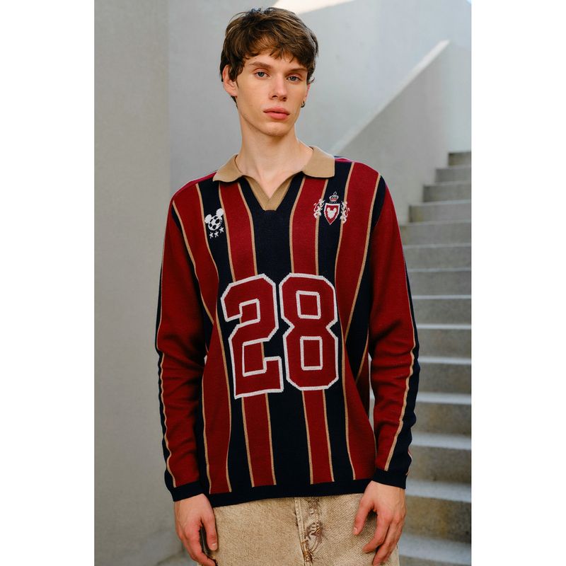 Bonkers Corner Maroon Mickey Home Run Full Sleeves Polo T-Shirt (XS)