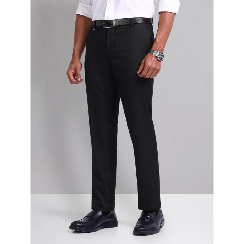 AD By Arvind Black Smart Flex Checked Trousers (30)