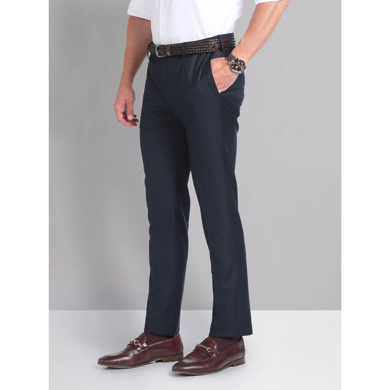 AD By Arvind Blue Outline Check Smart Flex Trousers (32)