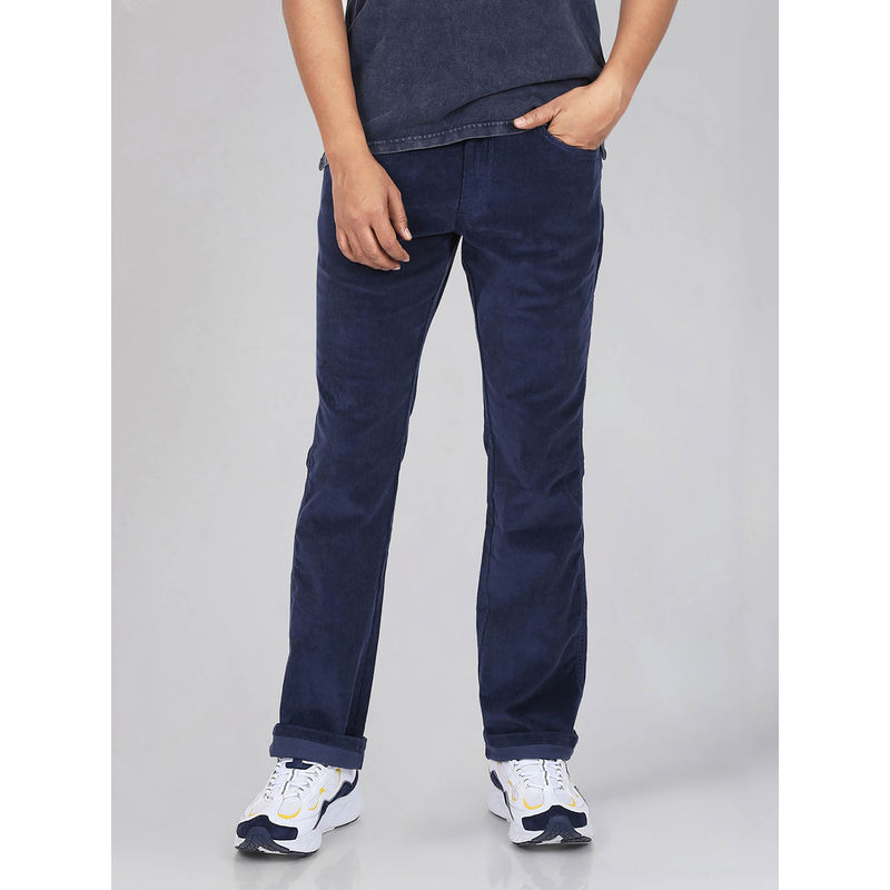 Wrangler Men Blue Mid Rise Straight Fit Trousers (32)