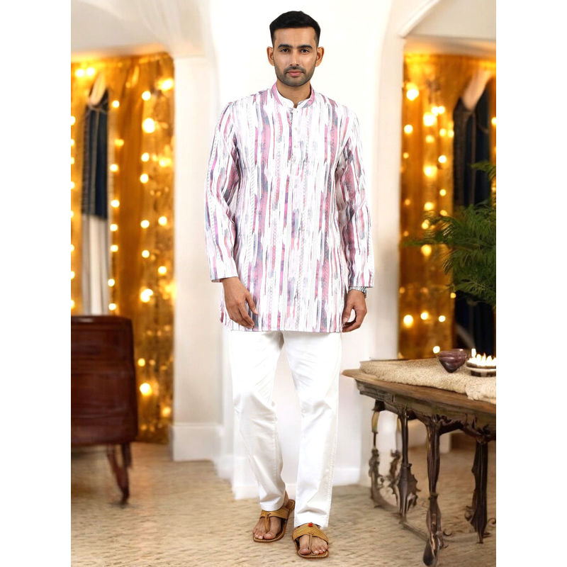 TATTVA Mandarin Collar Full Sleeves Polyester Straight Short Kurta (38)