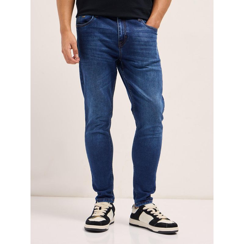 THE BEAR HOUSE Mens Dark Blue Skinny Fit Casual Mid Blue Jeans (28)