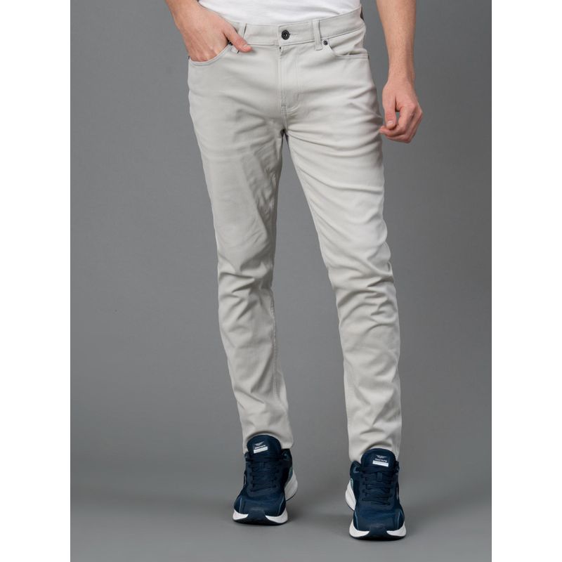 Red Tape Mens Grey Solid Washed Cotton Spandex Skinny Jeans (32)