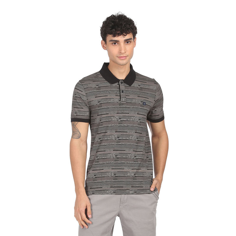 Buy AD By Arvind Men Grey Cotton Printed Polo Shirt Online