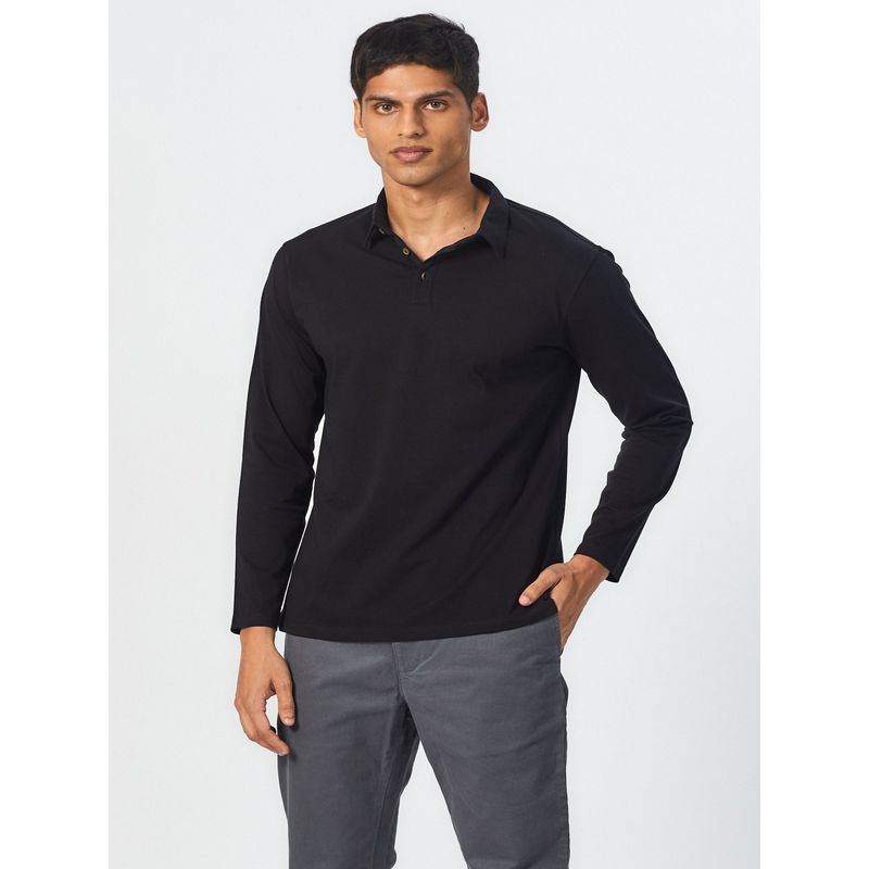 Creatures of Habit Pima Polo Long Sleeve Carbon Black T-Shirt (M)
