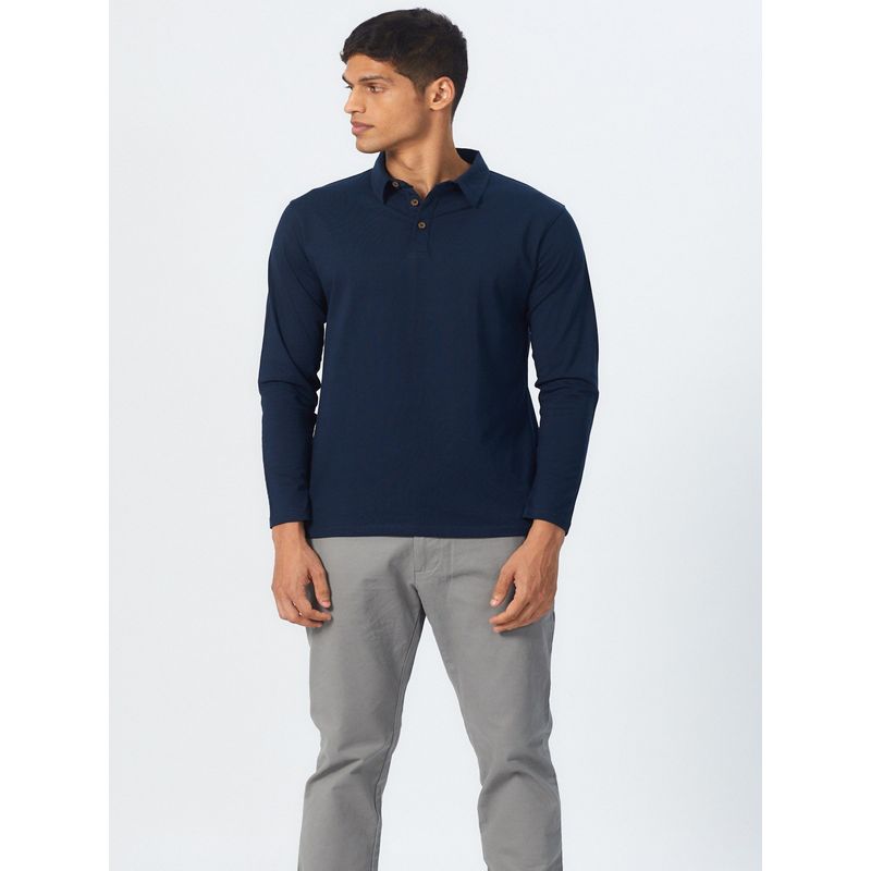 Creatures of Habit Pima Polo Long Sleeve Deep Sea Blue T-Shirt (L)