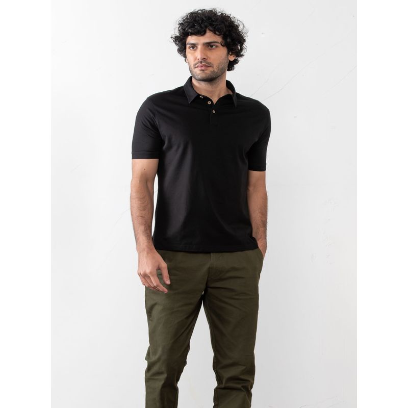 Creatures of Habit Pima Jersey Polo Carbon Black T-Shirt (S)