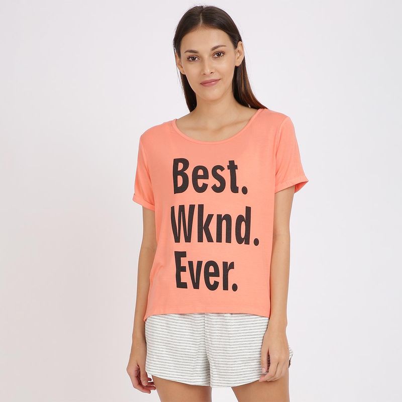 Mackly Women Best Weekend T-Shirt - Orange (L)