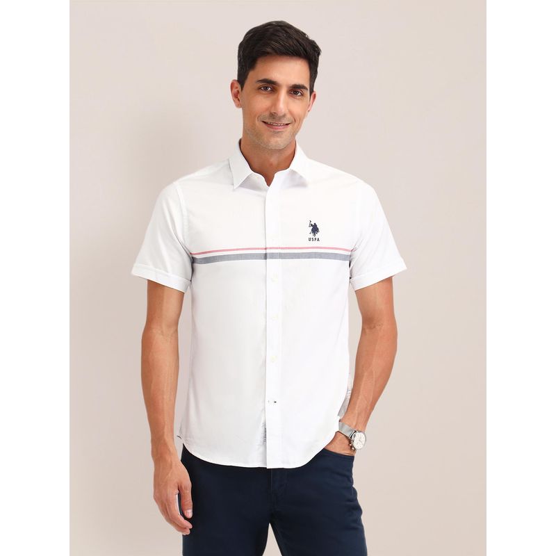 U.S. POLO ASSN. Stripes White Half Sleeves Collar Neck Shirt (3XL)