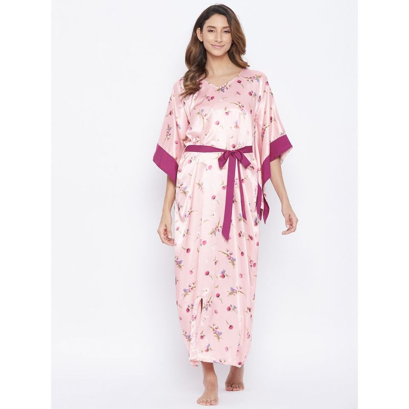The Kaftan Company Floral Posy Satin Katan - Pink (S)