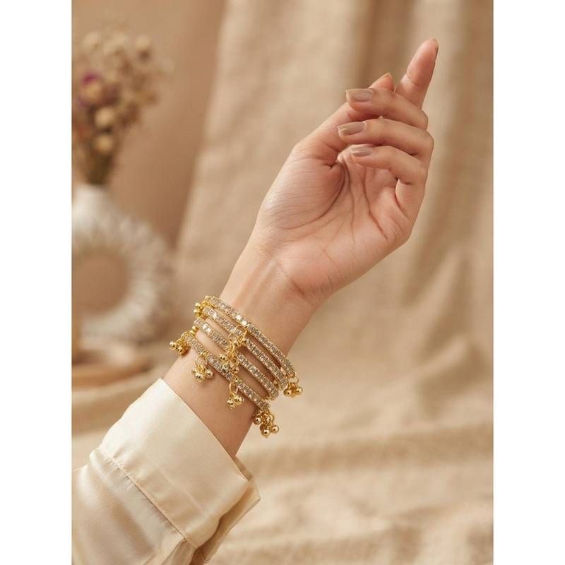 Adwitiya Women White Stones Brass Bangles (Pack of 4) (2.2)