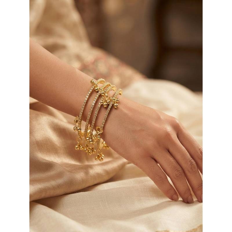 Adwitiya Women White Stones Brass Bangles (Pack of 4) (2.2)
