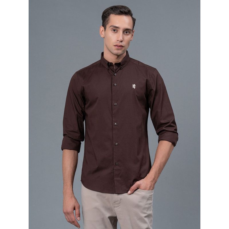 Red Tape Brown Solid Pure Cotton Men Shirt (XL)