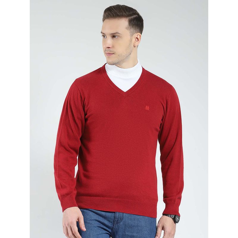 Monte Carlo Maroon Men's Solid V Neck Sweater (3XL)