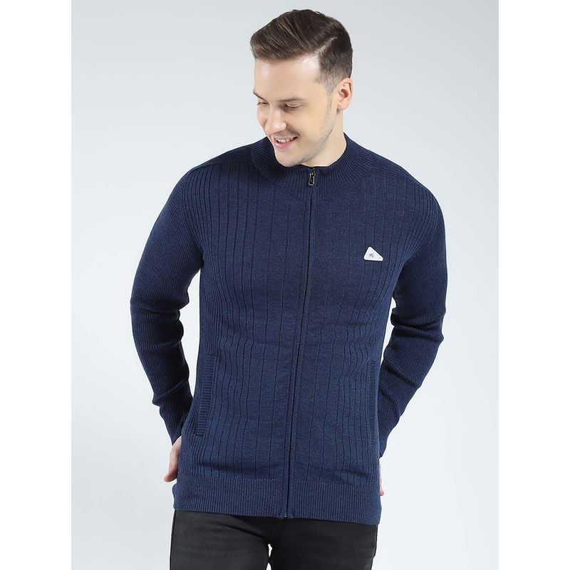 Monte Carlo Navy Blue Men's Solid High Neck Sweater (XL)