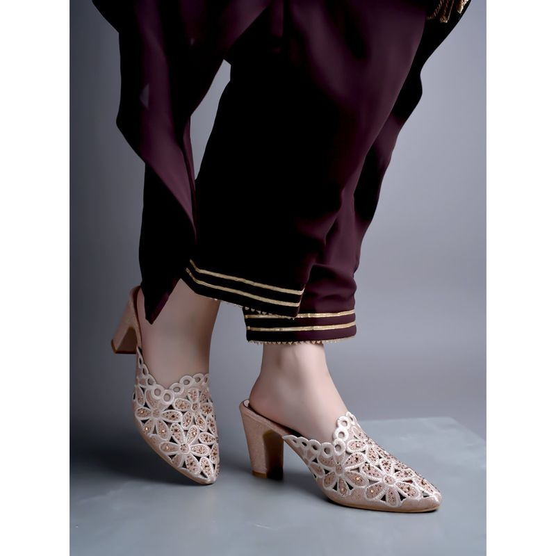 Shoetopia Pink Embellished Party Block Pumps (Euro 40)