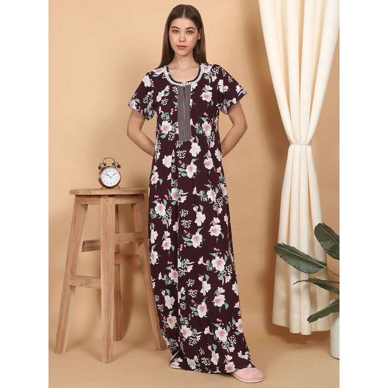 Sweet Dreams Women Printed Full Length Night Dress (M)