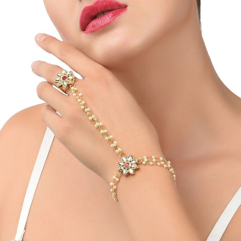 Buy Zaveri Pearls Gold Tone Kundan Pearls Floral Bridal Ring