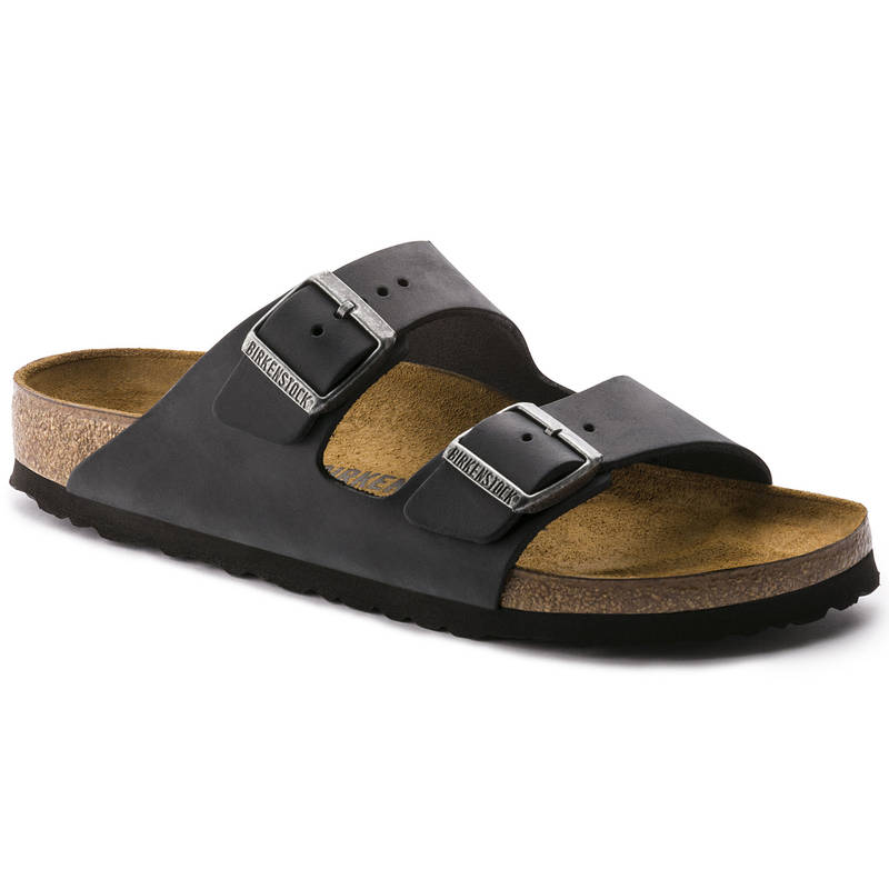 Birkenstock Arizona Oiled Leather Black Regular Width Unisex Sandals - EURO 41