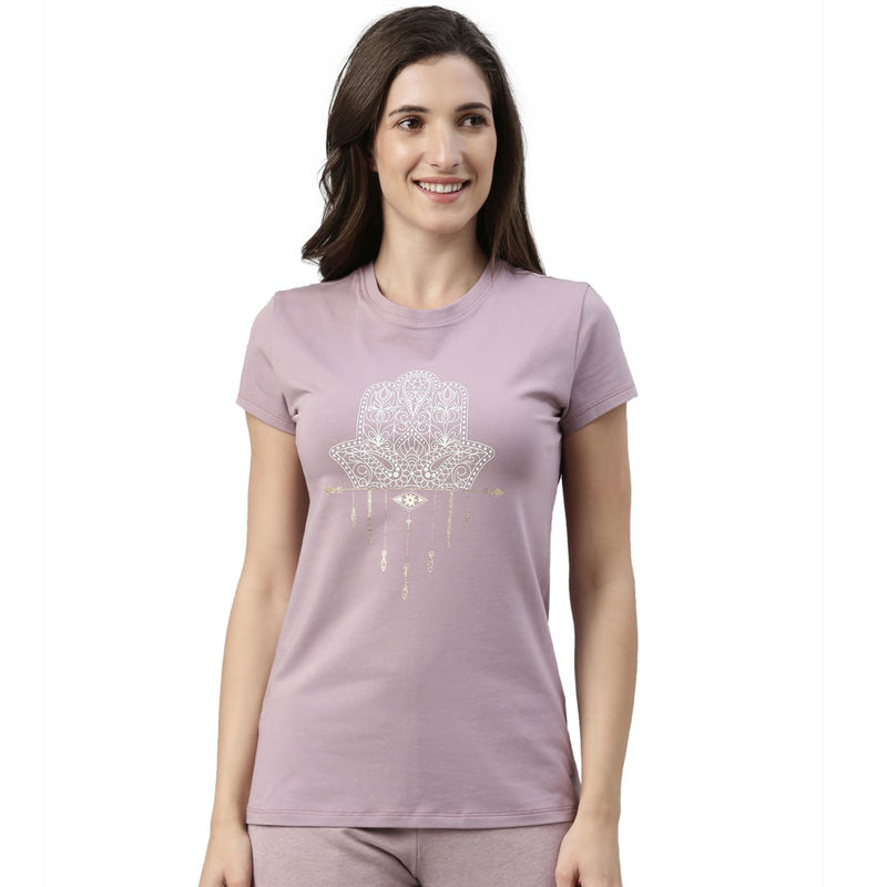 Enamor Essentials Womens E147-Short Sleeve Crew Neck Slim Fit Stretch Cotton Tee - Purple (M)