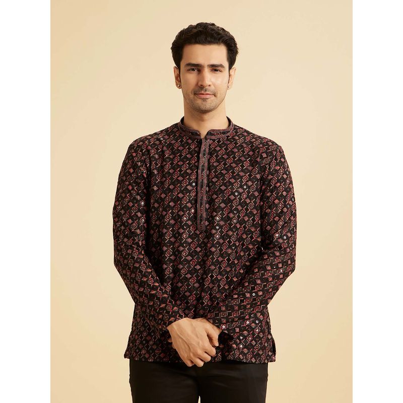 Manyavar Elegant Black Viscose Short Kurta (L)