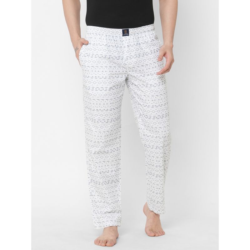 Urban Scottish Mens Printed Woven Cotton Full Length Elasticated Pyjama White (S)