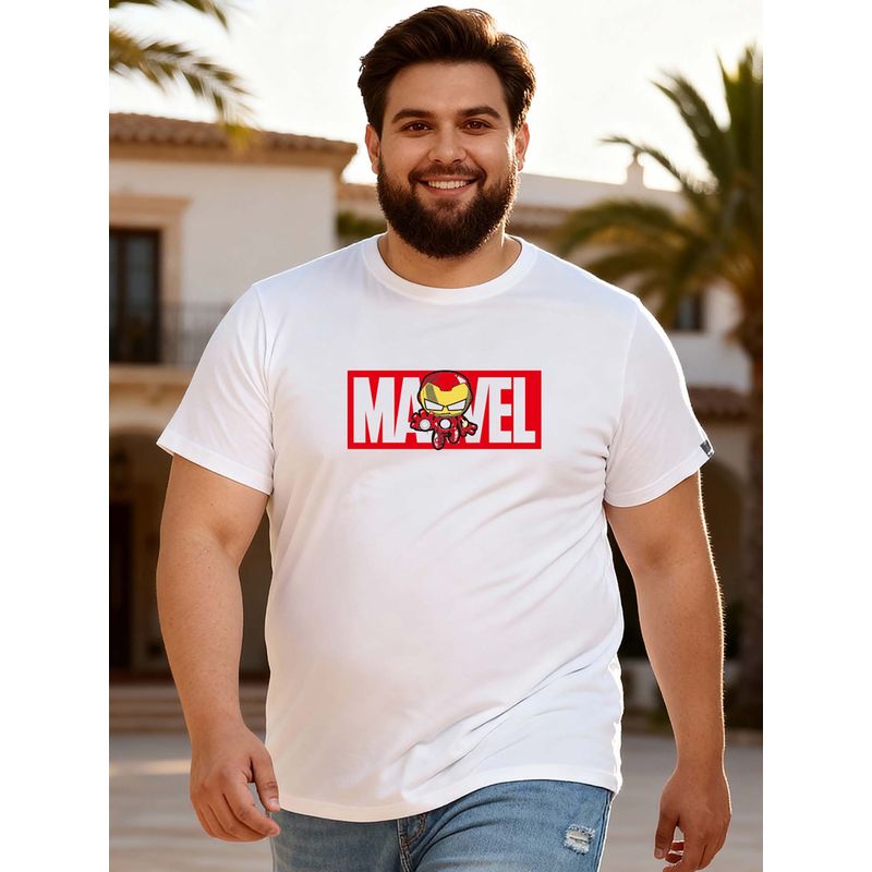 Bewakoof Men's White Marvelous Ironman Graphic Printed Plus Size T-shirt (5XL)