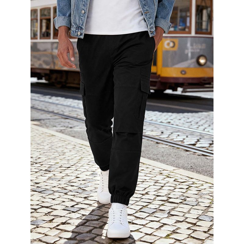 Bewakoof Men's Jet Black Oversized Cargo Jogger Pants (30)
