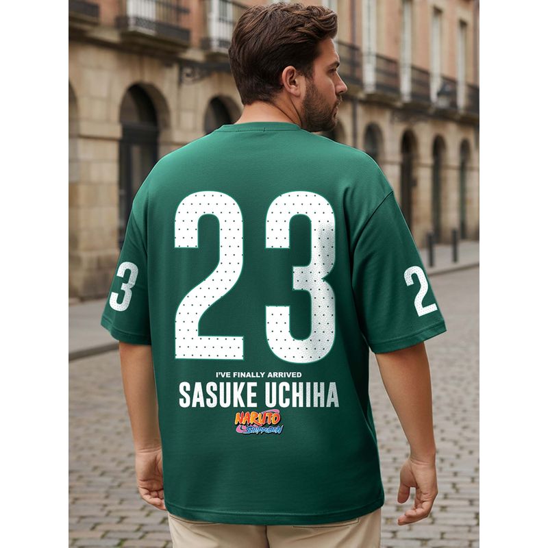 Bewakoof Heavy Duty 1.0 Naruto Men's Green Sasuke Graphic Printed Oversized Plus Size T-shirt (3XL)
