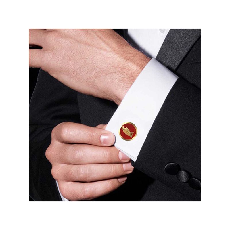 AJAH Falcon Wild Cufflink Set with 18kt Gold Plating & Enamel - Red
