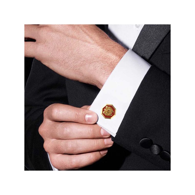 AJAH Lion Wild Cufflink Set with 18kt Gold Plating & Enamel - Red