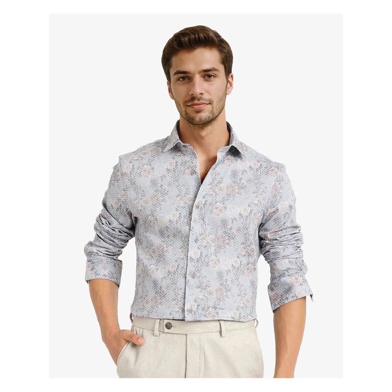 Rare Rabbit Men Blue Floral Casual Shirt (XS)