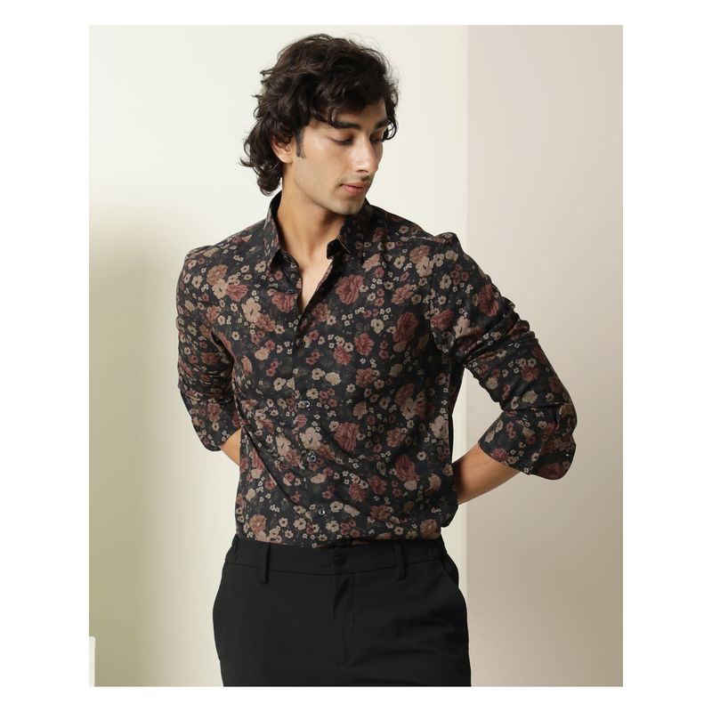 Rare Rabbit Men Black Floral Casual Shirt (M)