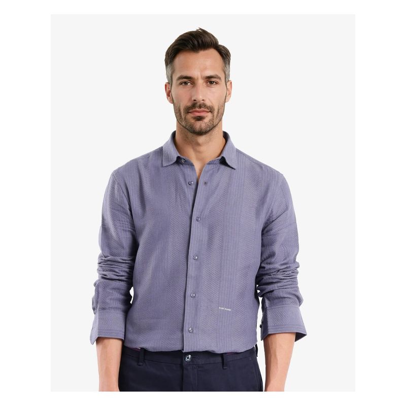 Rare Rabbit Men Blue Textured Casual Shirt (M)