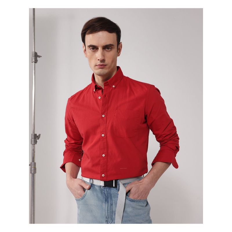 Rare Rabbit Men Red Solid Casual Shirt (M)
