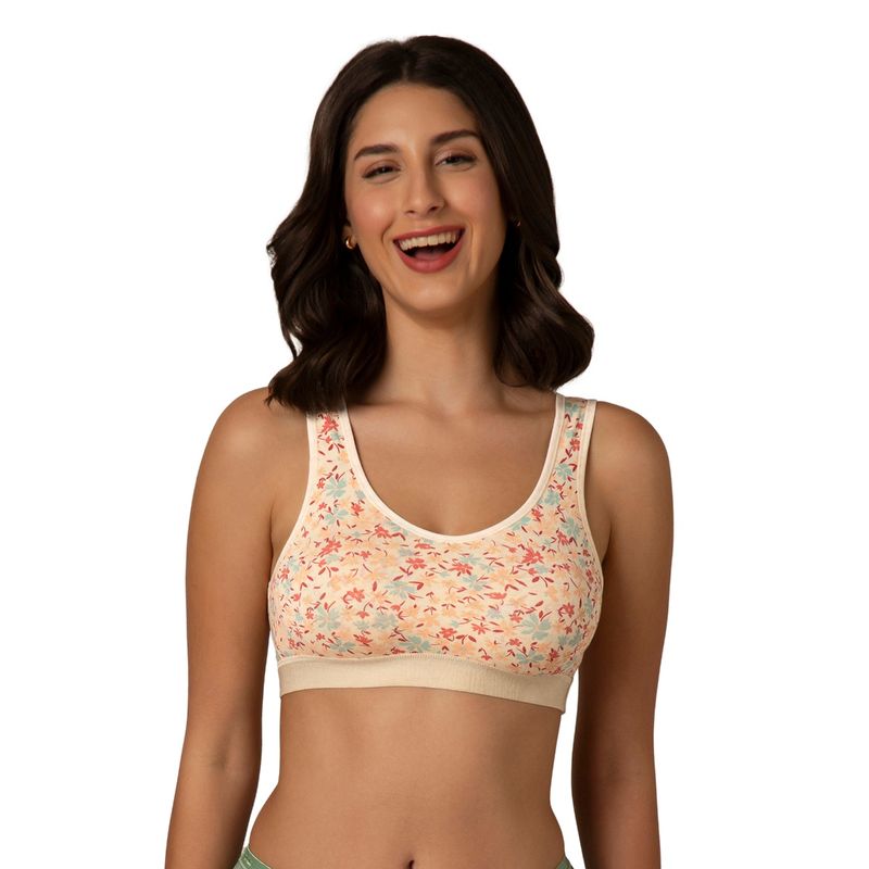 Amante Women Knit Cotton Floral Beige Non-Padded T-Shirt Bra (S)