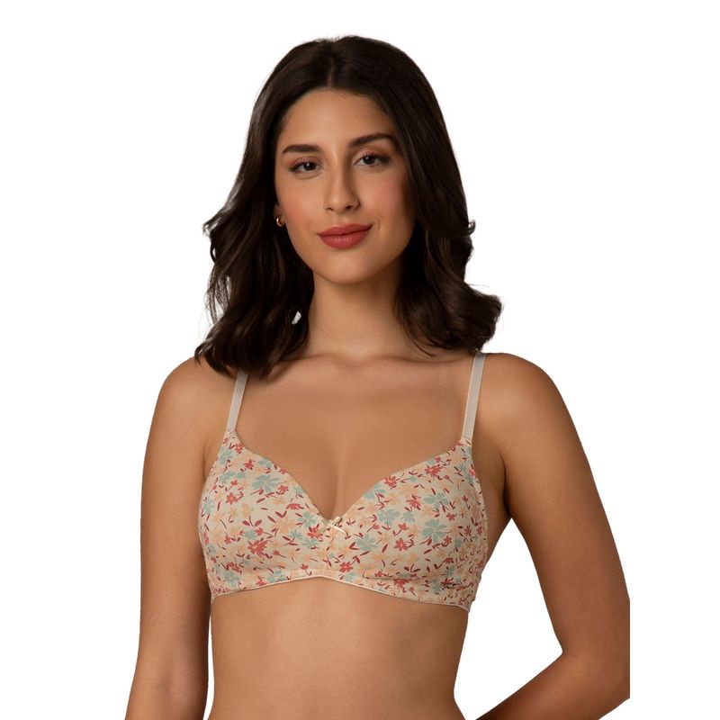 Amante Women Knit Cotton Floral Beige Padded Bra (36B)