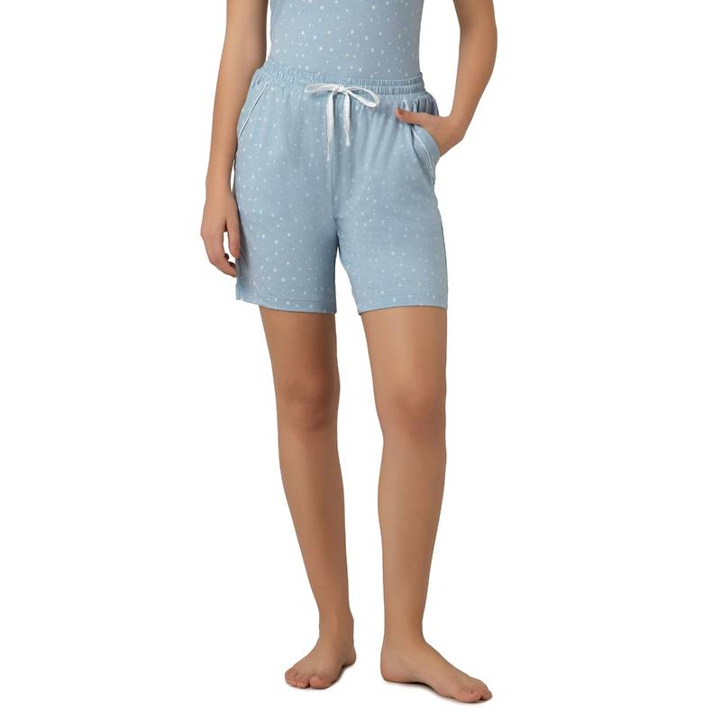 Amante Women Knit Cotton Printed Blue Shorts (XL)