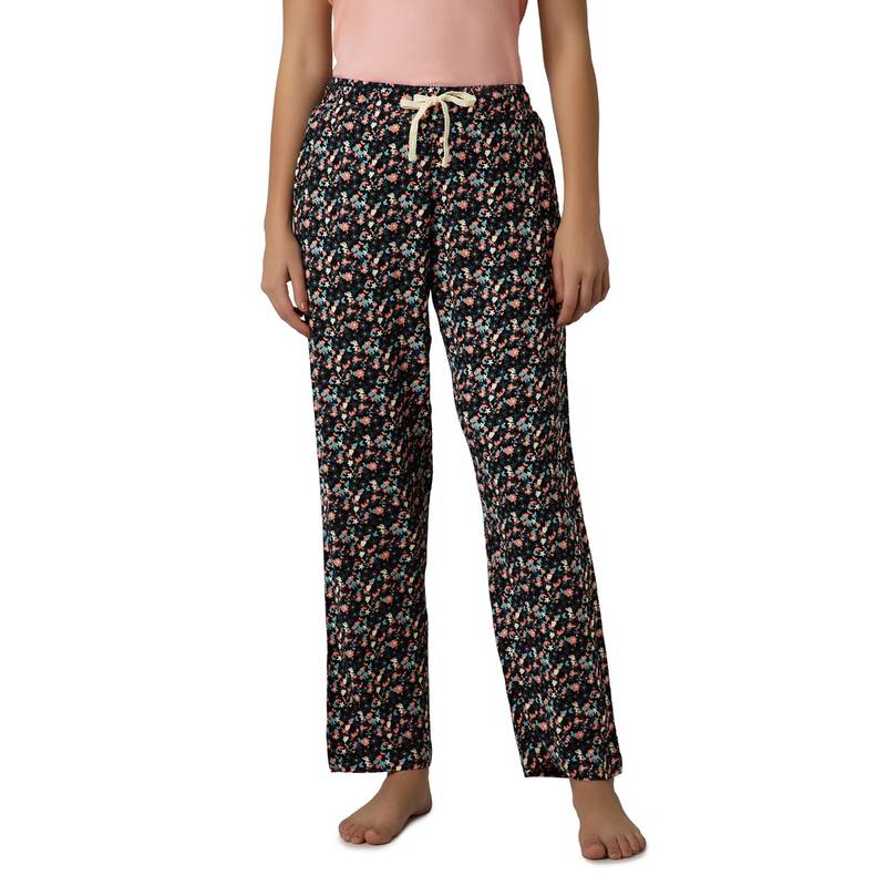 Amante Women Viscose Floral Black Pyjama (S)