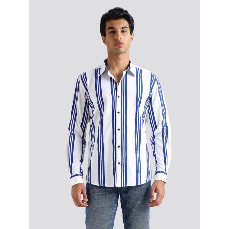 Pepe Jeans Blue Stripes Full Sleeves Shirt (L)